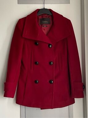 ARITZIA BABABTON Howell Red Pea Coat - Virgin Wool & Cashmere Blend